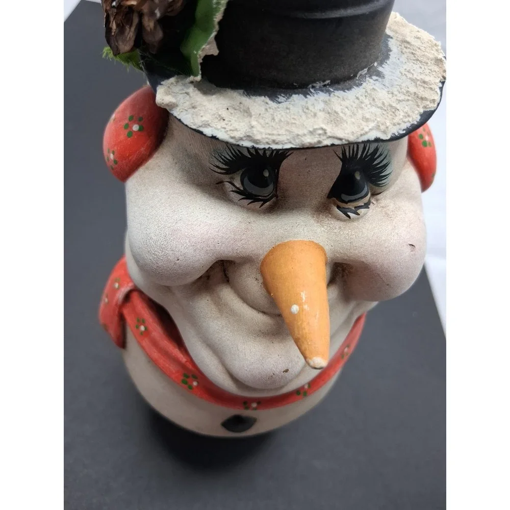 Vintage Snowman Glass Candy Jar Bank Christmas Decor Hand Painted